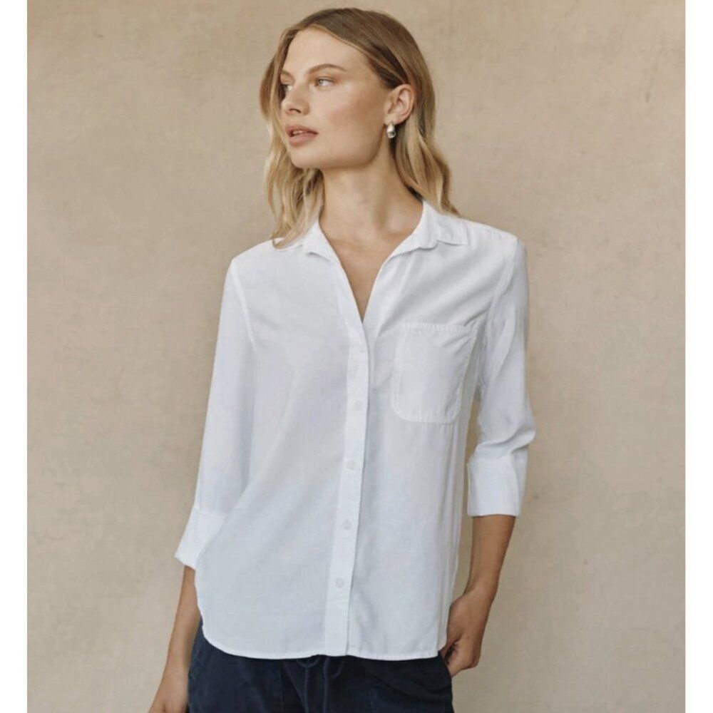 bella dahl solid white long sleeve button down Shirt Tail top tencel Xs